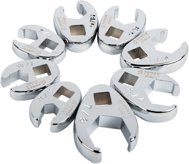 SUNEX TOOLS 9708 3/8-Inch Drive Fractional Crowfoot Flare Nut Wrench Set, 8-Piece, Fully Polished, Sizes 3/8-Inch to 7/8-Inch - Image 3